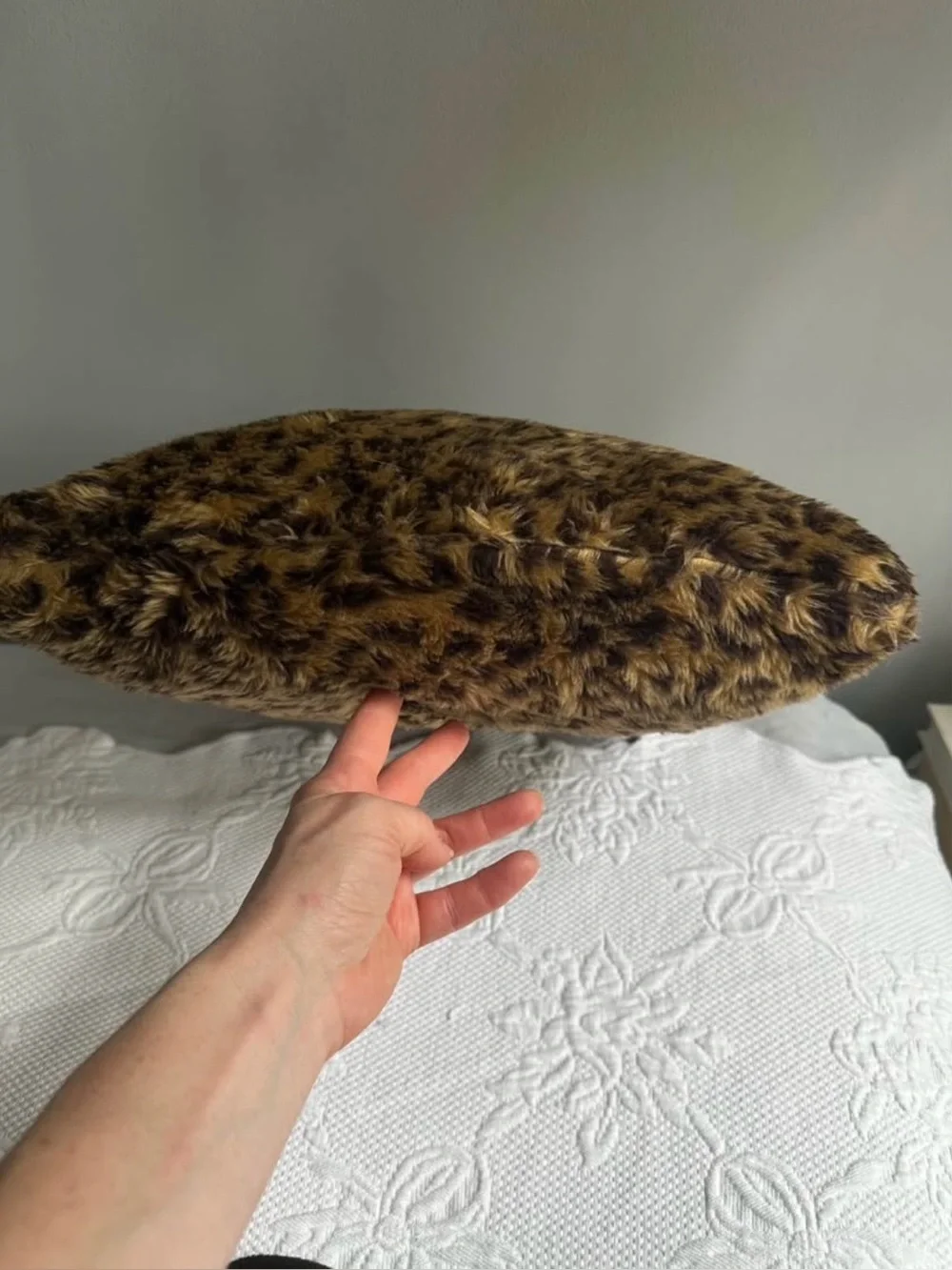 Urban Outfitters Leopard Print Brown Faux Fur Throw Pillow 17 1/3” x 14 1/2”